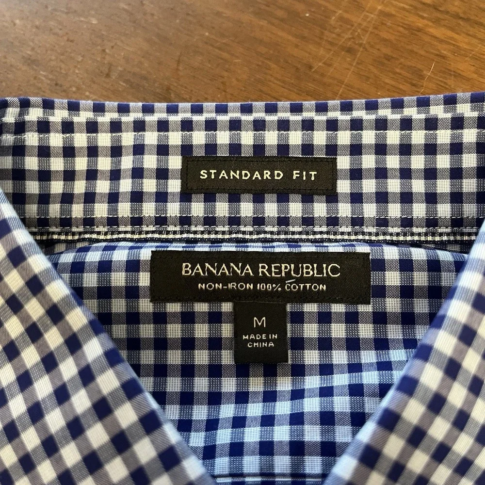 Banana Republic Long Sleeve Shirt Mens M Non-Iron Slim Fit 100% Cotton Checkered